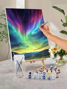 1 套 DIY 数字绘画套件 - 炫目极光，精心设计的油画，以丰富多彩的创意展示您的个性化，无需绘画经验即可创作精美的艺术品，40*50 厘米画布 - 綠色 - 查看 1
