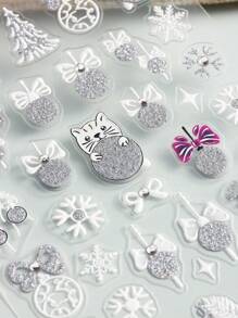 4 张闪光 5D 冬季圣诞指甲贴纸白银金色麋鹿企鹅猫铃铛雪花蝴蝶结灯球圣诞树条纹线 DIY 指甲装饰 - 彩色 - 查看 9