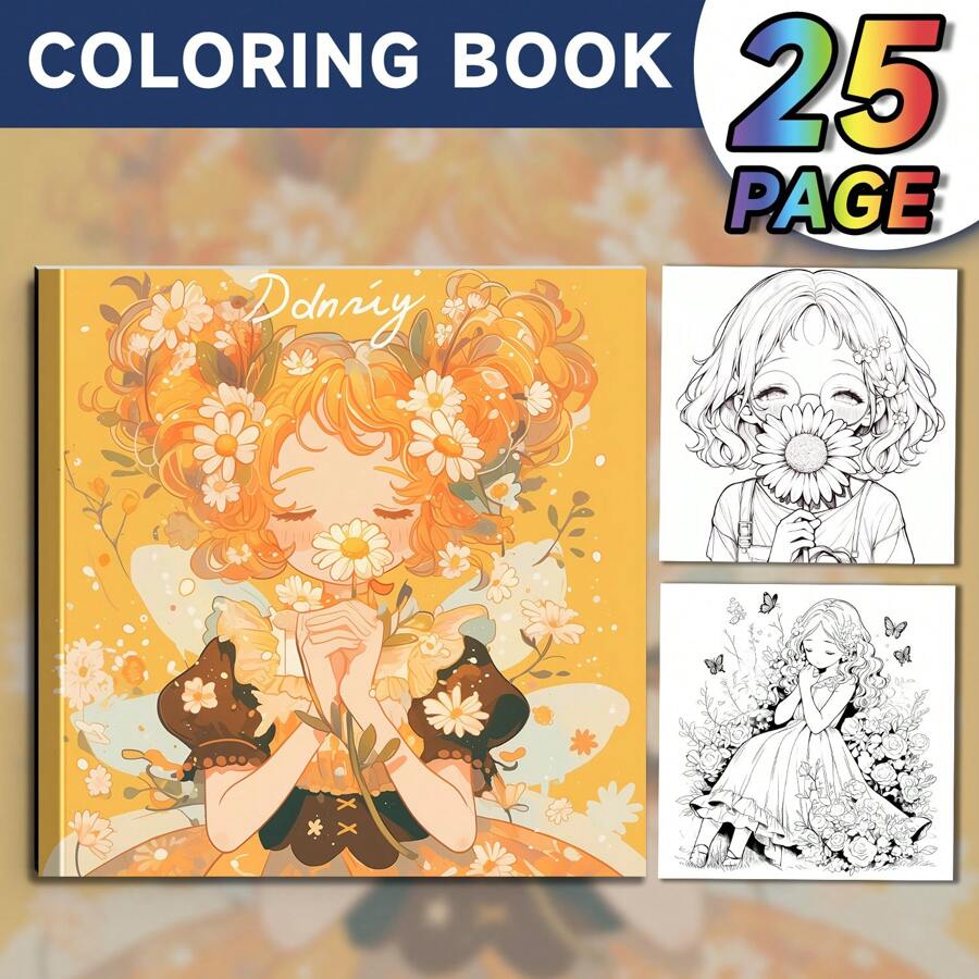 黄色动漫花仙子着色书 - 1 本 25 页独特页面，升级厚纸，减压着色书，提高创造力和注意力，非常适合圣诞节礼物 - 黃色可愛女孩 - 查看 1