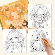 黄色动漫花仙子着色书 - 1 本 25 页独特页面，升级厚纸，减压着色书，提高创造力和注意力，非常适合圣诞节礼物 - 黃色可愛女孩 - 查看 4