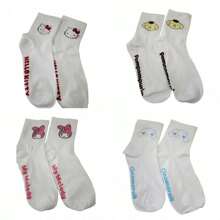 Sanrio 1 pereche de șosete de damă cu model de desene animate, mărime unică, șosete confortabile, respirabile și moi pentru purtarea de zi cu zi, material poliester și spandex ușor de întreținut