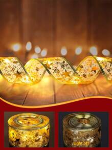 1pc/2pcs 5m/10m Christmas Ribbon LED String Light, Gold Ribbon Christmas Tree Decor, Christmas Decor, Christmas Tree Pendant Gift, Outdoor Indoor Staircase Fireplace Decoration Ribbon Light Strip, Merry Christmas Decoration For Home, Christmas Ornaments