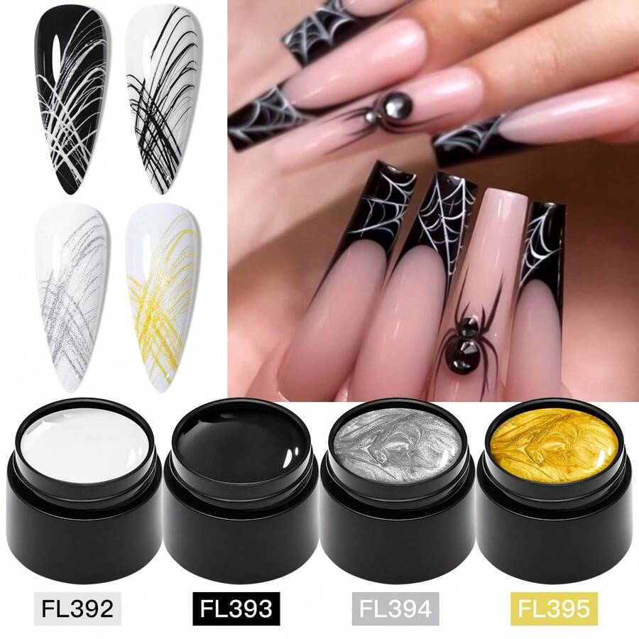 4 Colors 8ml Black White Gold Silver Nail Spider Gel Soak Off UV Gel