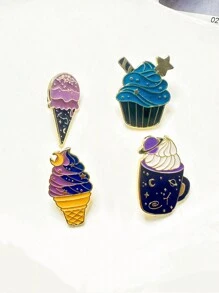 4 件套可爱时尚冰淇淋锥形锌合金胸针，创意卡通甜点配件 - 彩色 - 查看 1
