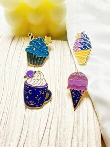 4 件套可爱时尚冰淇淋锥形锌合金胸针，创意卡通甜点配件 - 彩色 - 查看 3