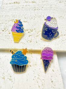4 件套可爱时尚冰淇淋锥形锌合金胸针，创意卡通甜点配件 - 彩色 - 查看 4