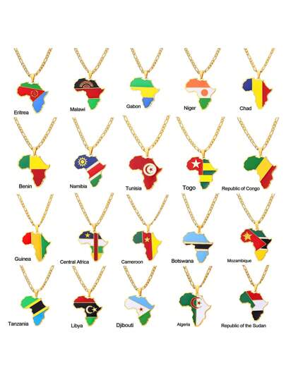GuoShuang 1pc Hip Hop Africa Map Pendant Necklace Stainless Steel Algeria Morocco Egypt Tunisia Libay Jewelry