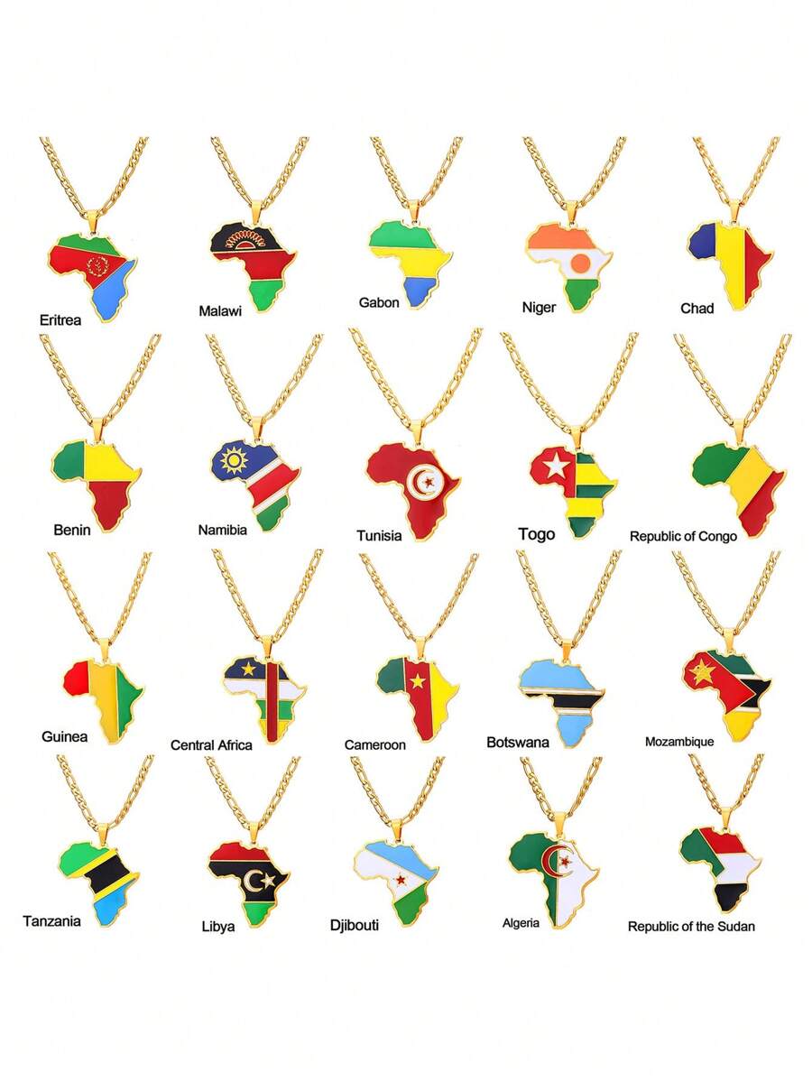 GuoShuang 1 件嘻哈非洲地图吊坠项链不锈钢阿尔及利亚摩洛哥埃及突尼斯 Libay 珠宝 - 金色 - 查看 1