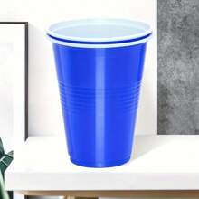 Juego de 50 unidades, Vasos de plástico desechables de 16 onzas de color rojo o azul - Suministros para fiestas y festividades para cumpleaños, bodas, Halloween, Acción de Gracias, Navidad - Vino y café - Azul y blanco - Ver 1