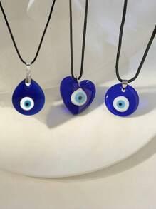 1pc Fashionable Turkish Evil Eye, Water Drop & Heart Pendant Necklace - Blue - View 2