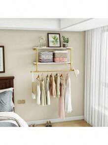 重型衣架壁挂式管衣架 2 层浮动搁板，春季、简约、夏季上衣