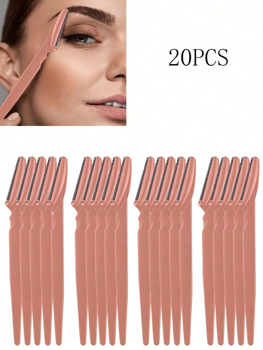 20 件/套咖啡棕色眉毛剃须刀，安全面部脱毛工具，男女皆宜的剃须刀，易于使用的修剪和塑形镊子 - 咖啡棕 - 查看 1