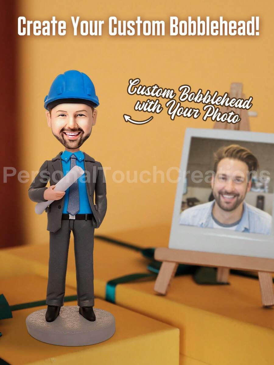 1pc Custom Occupation Style Bobblehead, Custom Bobblehead, Personalized Bobblehead, Custom Husband Bobbleheads, Personalized Photo Clay Figurine, Customizable Engineer/Businessman/Golf Player/Business Woman/Doctor/Graduate/Soldier Doll, Keepsake Gift For Loved Ones, Professional Custom Bobblehead Figurine, 15cm/18cm/20cm, Unique Gift For Family, Parents, Wedding, Colleagues, Christmas Gift Ideas, Birthday And Anniversary Gifts Graduation - Engineer - View 1
