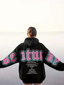 Sudadera con capucha de ajuste holgado con estampado de letras, ropa de otoño/invierno para mujer