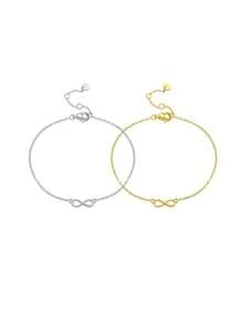 ANDYWEN 1 Miếng Thanh lịch & Sành điệu Bạc 925 Tình yêu vô tận Vòng tay - Bạc - Xem 1