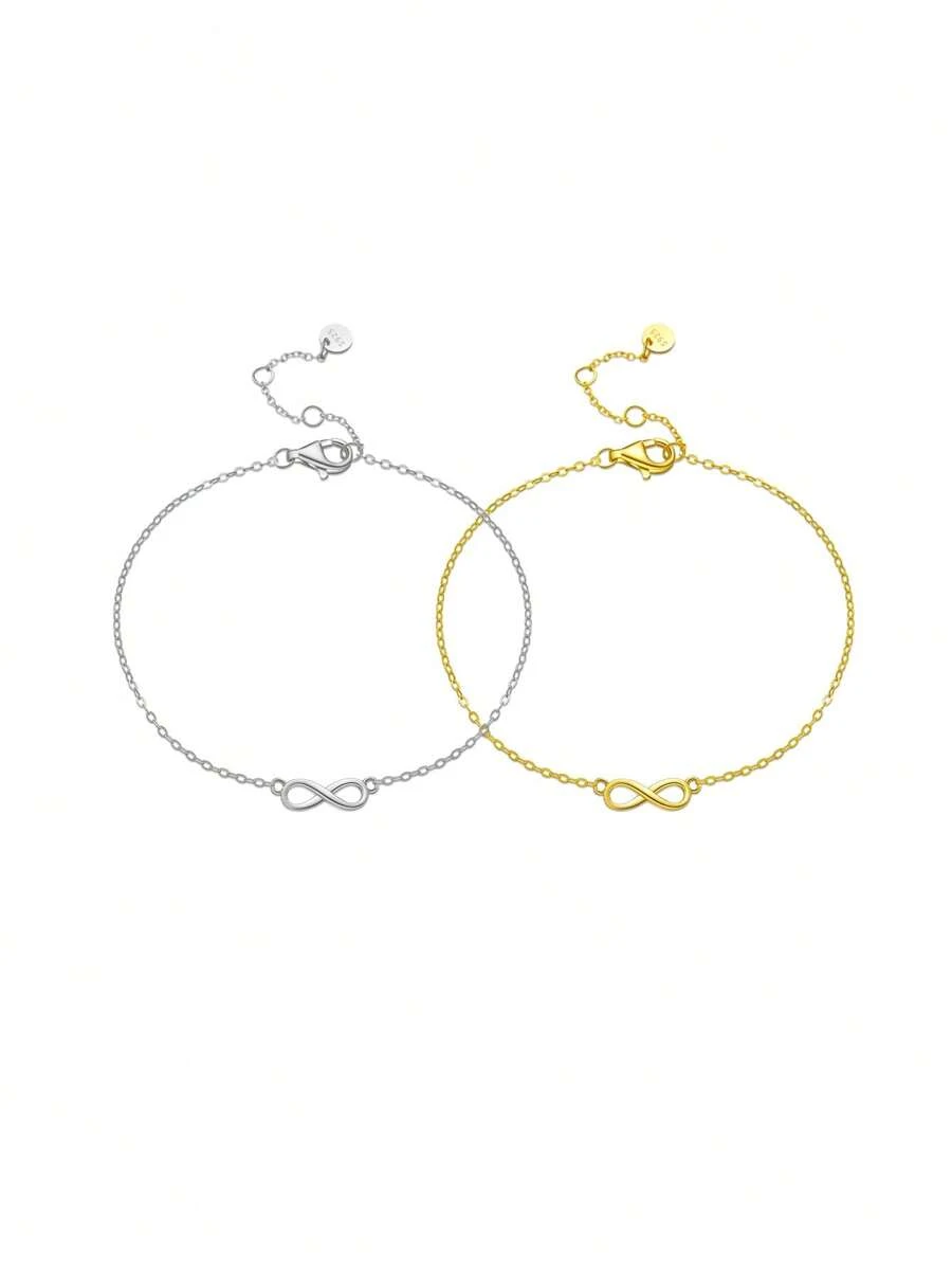 ANDYWEN 1 Miếng Thanh lịch & Sành điệu Bạc 925 Tình yêu vô tận Vòng tay - Bạc - Xem 1