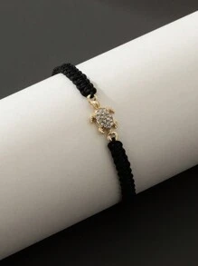 1 chiếc vòng tay đính đá hình con rùa và trái tim nhỏ phong cách cặp đôi màu đen và trắng, dành cho cả nam và nữ - Đen và trắng - Xem 10