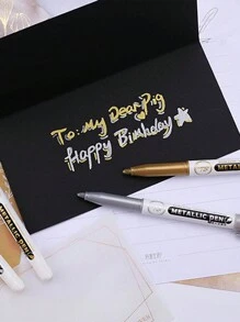 2 支金属工艺笔创意文具油漆笔贺卡贺卡便签笔婚礼派对签名笔金色银色闪光酷炫涂鸦笔 - 彩色 - 查看 4