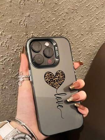 Apple Animal 1 szt. Wzór w panterkę, serce, matowy, miękki, powlekany przycisk + oddzielna kamera + matowa, antypoślizgowa, antypoślizgowa obudowa IMD na telefon, kompatybilna z iPhonem