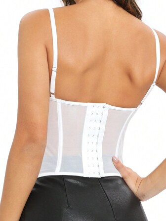 1 pezzo Top a corsetto carino per uscire, top da donna in pizzo e rete, top da sera con spalline sottili, top da festa e club