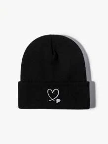 1顶刺绣爱心针织可调节遮阳帽，男士休闲户外旅行沙滩帽，Y2K风格男女冬季服装 - 針織帽 - 查看 2