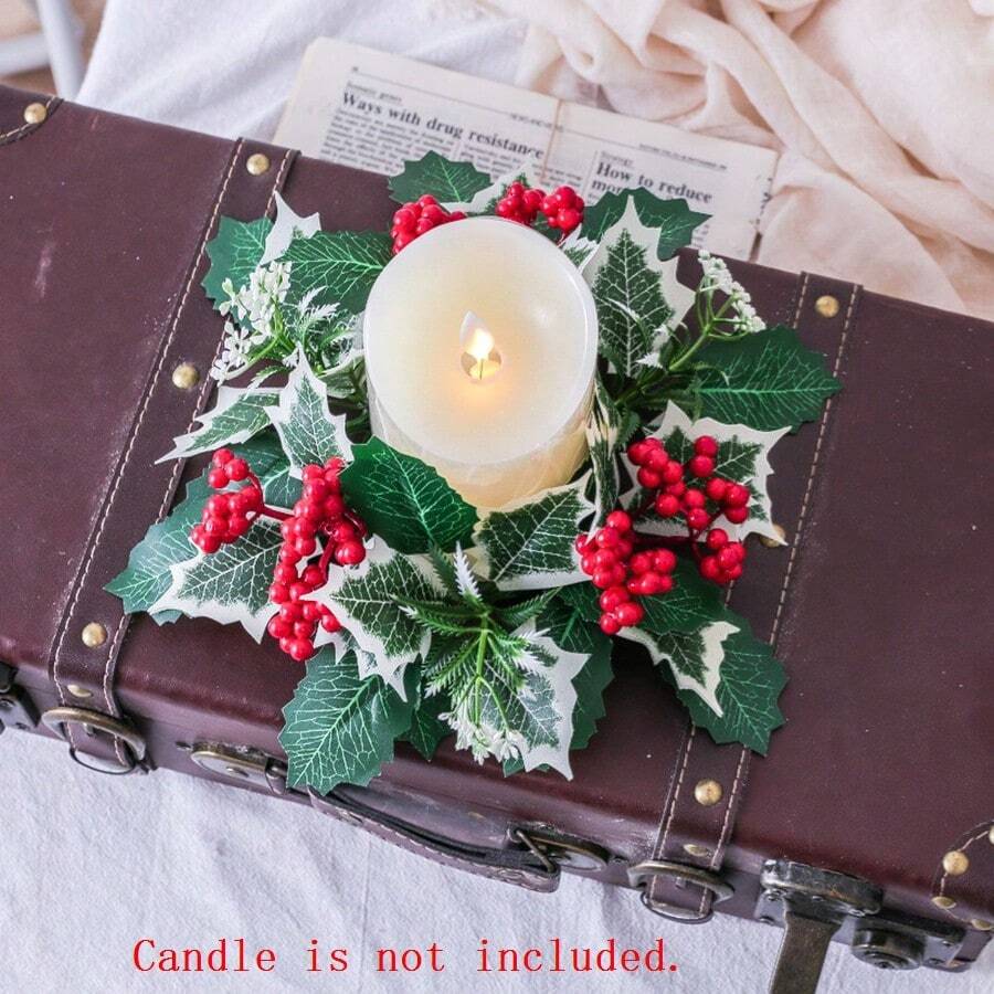 1 chiếc, Vòng nến Giáng sinh Vòng nến lá nhân tạo Giá đỡ nến Giáng sinh Vòng hoa nến quả mọng đỏ cho trang trí bàn tiệc cưới Giáng sinh - Nhiều màu - Xem 1
