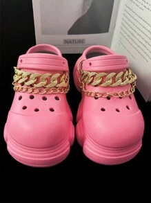 1/2 件木质木屐树脂锌合金链鞋配件，易于安装可拆卸 DIY 装饰，用于定制玛丽珍鞋、花园鞋、镂空鞋、凉鞋和沙滩包 - 节日、派对和特殊场合的完美礼物 - 金色 - 查看 6