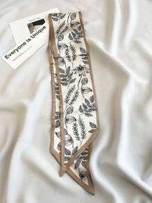 女士印花围巾，适合日常佩戴，可作发带、头巾、发箍、吸汗带、校园用品、大学用品、秋冬季发饰、女士蝴蝶结、度假装扮配饰、女士头巾、柔软头巾 - 棕色 - 查看 3