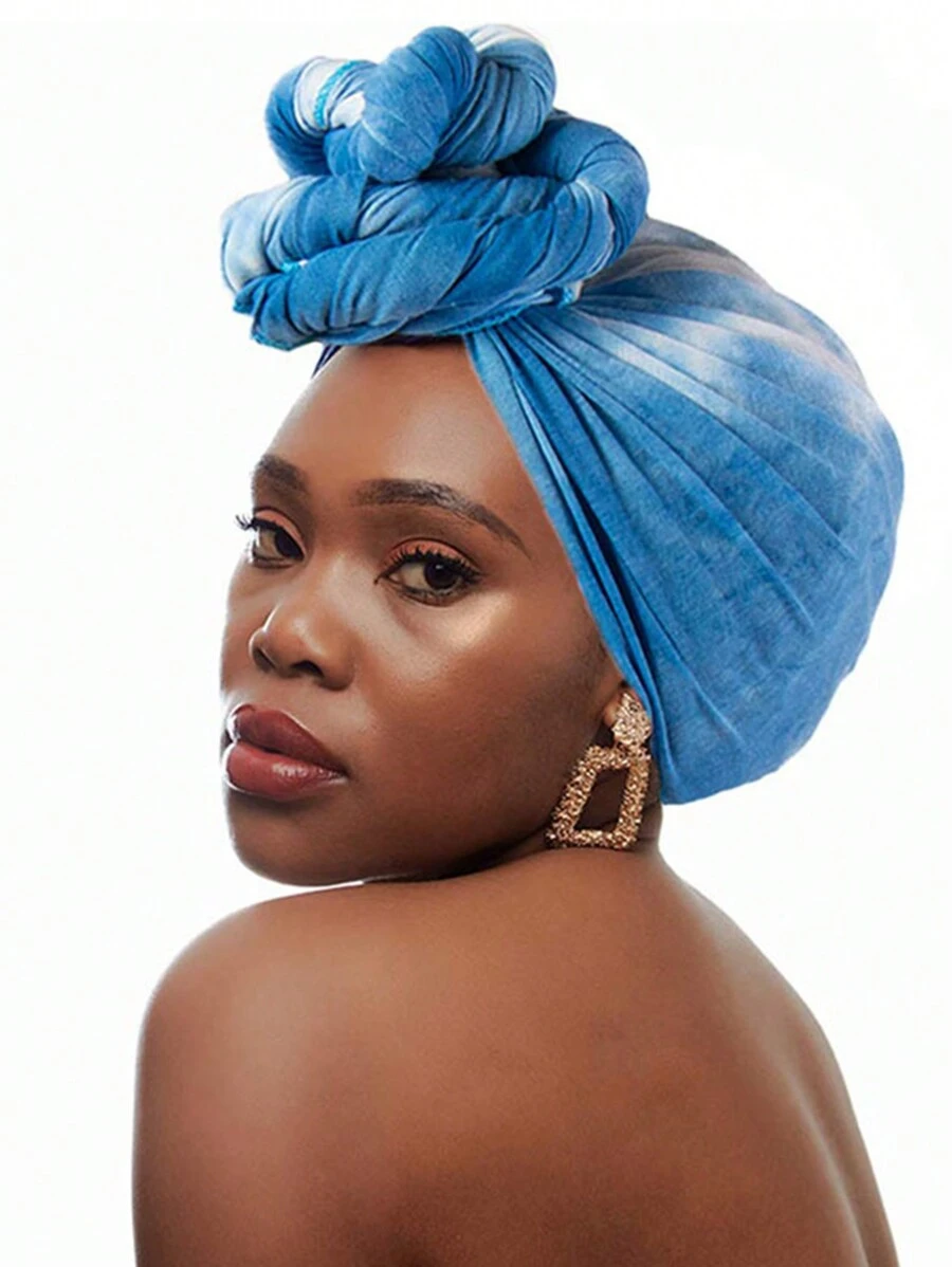 1 chiếc khăn trùm đầu in họa tiết Tie-Dye thời trang để buộc đầu, khăn trùm đầu - Màu xanh lam - Xem 1