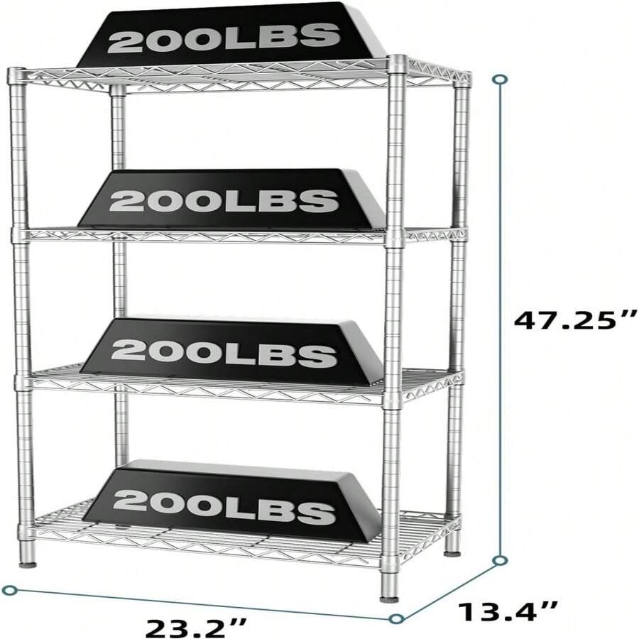 4 Shelves Adjustable Storage Shelf Wire Shelving Storage Rack 800lbs