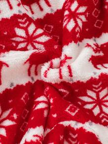 Uroczy kombinezon z kapturem i długim rękawem w świąteczny wzór z jeleniem, ciepły i puszysty