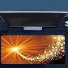 金色光芒鼠标垫闪光星星大号桌垫办公桌配件带缝边防滑鼠标垫橡胶底座桌垫 35.4x15.7 英寸适用于家庭办公室礼物送给朋友女士 - 彩色 - 查看 1