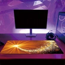 金色光芒鼠标垫闪光星星大号桌垫办公桌配件带缝边防滑鼠标垫橡胶底座桌垫 35.4x15.7 英寸适用于家庭办公室礼物送给朋友女士 - 彩色 - 查看 3