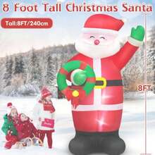 8 FT Huge Christmas Inflatables Santa Claus Holding Garland Outdoor Decorations, Build In LEDs & Tethers Stakes Giant Inflatable Santa Blow Up Yard Decor For Holiday Xmas Indoor Patio Lawn - Đỏ - Xem 3
