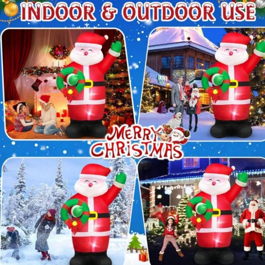 8 FT Huge Christmas Inflatables Santa Claus Holding Garland Outdoor Decorations, Build In LEDs & Tethers Stakes Giant Inflatable Santa Blow Up Yard Decor For Holiday Xmas Indoor Patio Lawn - Đỏ - Xem 1