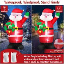 8 FT Huge Christmas Inflatables Santa Claus Holding Garland Outdoor Decorations, Build In LEDs & Tethers Stakes Giant Inflatable Santa Blow Up Yard Decor For Holiday Xmas Indoor Patio Lawn - Đỏ - Xem 4