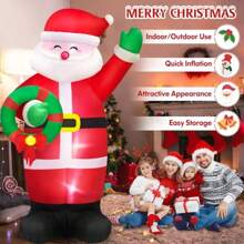 8 FT Huge Christmas Inflatables Santa Claus Holding Garland Outdoor Decorations, Build In LEDs & Tethers Stakes Giant Inflatable Santa Blow Up Yard Decor For Holiday Xmas Indoor Patio Lawn - Đỏ - Xem 5