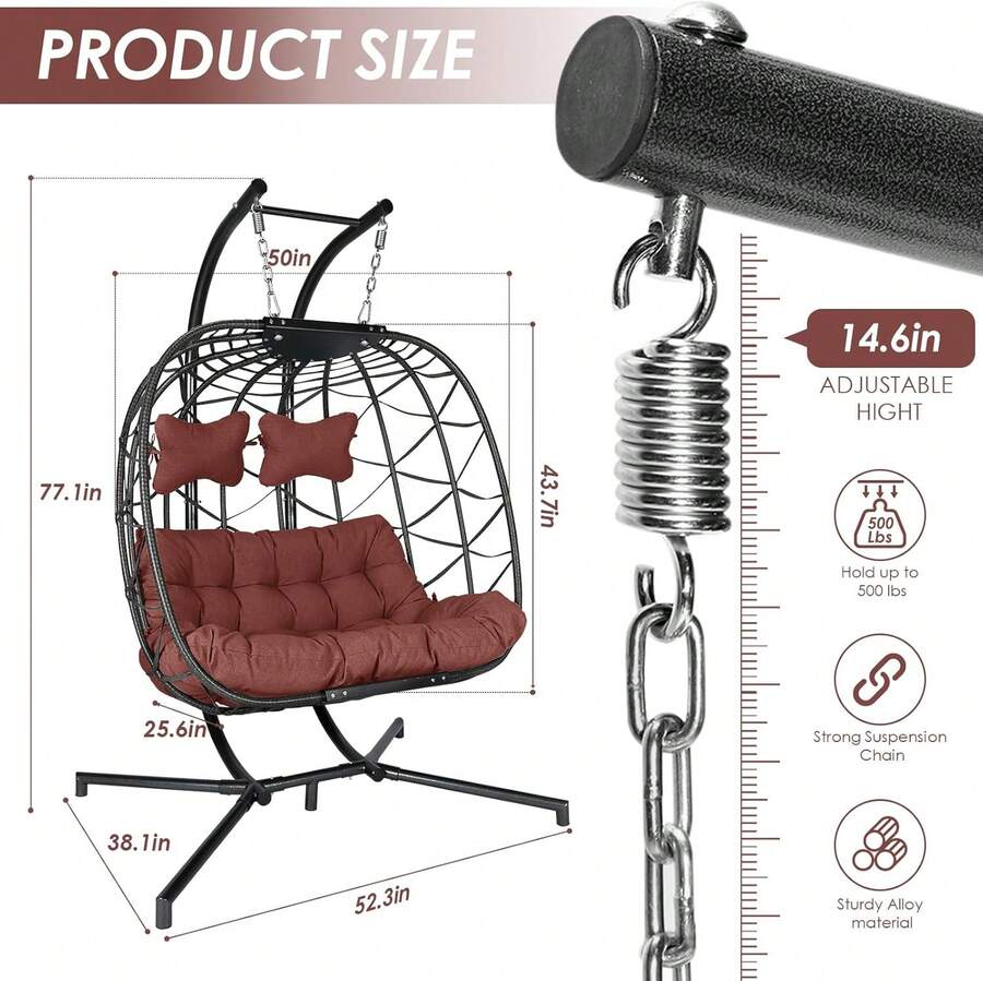 Oversized 2 Person Swing Egg Chair Double Hanging Egg Chair With Stand