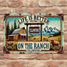 Biển thiếc kim loại cổ điển "Cuộc sống tốt đẹp hơn ở trang trại" - Hoàn hảo cho trang trí ngoài trời, tường, sân, hiên, nhà để xe, quán bar tại nhà, câu lạc bộ, cửa hàng, trang trại, vườn - Áp phích chào mừng Yellowstone vui nhộn, 11,9" X 7,9" - Nhiều màu - Xem 1