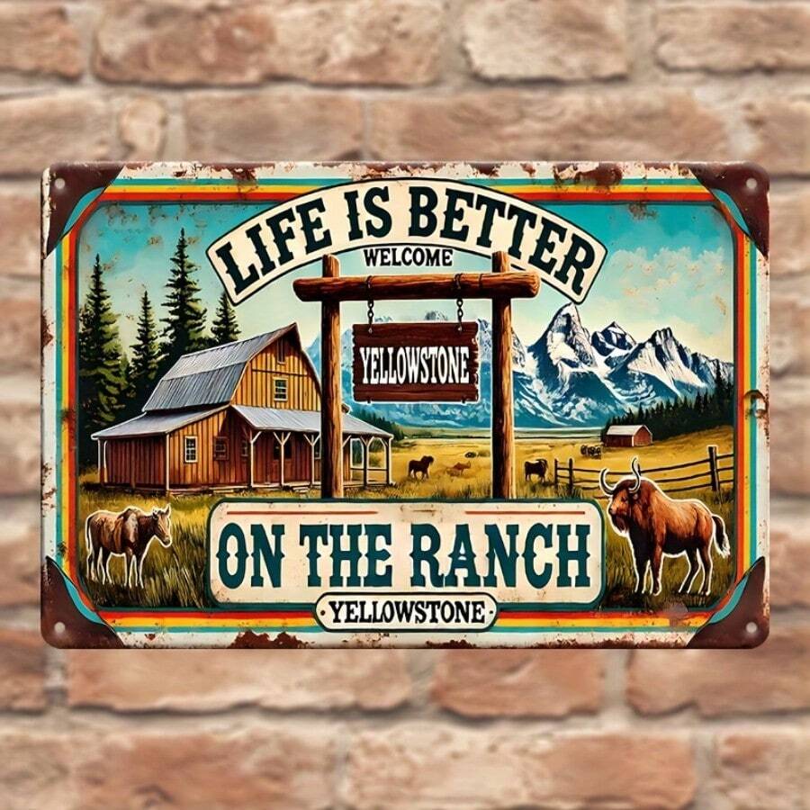 Biển thiếc kim loại cổ điển "Cuộc sống tốt đẹp hơn ở trang trại" - Hoàn hảo cho trang trí ngoài trời, tường, sân, hiên, nhà để xe, quán bar tại nhà, câu lạc bộ, cửa hàng, trang trại, vườn - Áp phích chào mừng Yellowstone vui nhộn, 11,9" X 7,9" - Nhiều màu - Xem 1