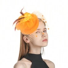 1 件复古蝴蝶结和羽毛头带，百搭迷人帽子，适合派对、圣诞节、新娘、婚礼 - 酒紅色 - 查看 6