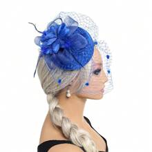 1 件复古蝴蝶结和羽毛头带，百搭迷人帽子，适合派对、圣诞节、新娘、婚礼 - 酒紅色 - 查看 4