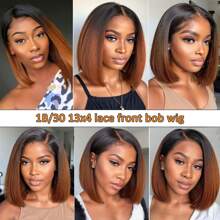 1B/33 Rooted & Ombre Colored Bob Wigs 13x4 Lace Front Wig Human Hair Protein Filament Wig Straight Bob Wig For Women Lace Closure Wig 250 Density - Rooted & Ombre - View 5