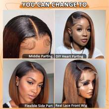 1B/33 Rooted & Ombre Colored Bob Wigs 13x4 Lace Front Wig Human Hair Protein Filament Wig Straight Bob Wig For Women Lace Closure Wig 250 Density - Rooted & Ombre - View 6