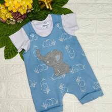 Baby Boy Summer Themed Overall Set - 2-Piece Elephant Jumpsuit - 藍色 - 查看 1