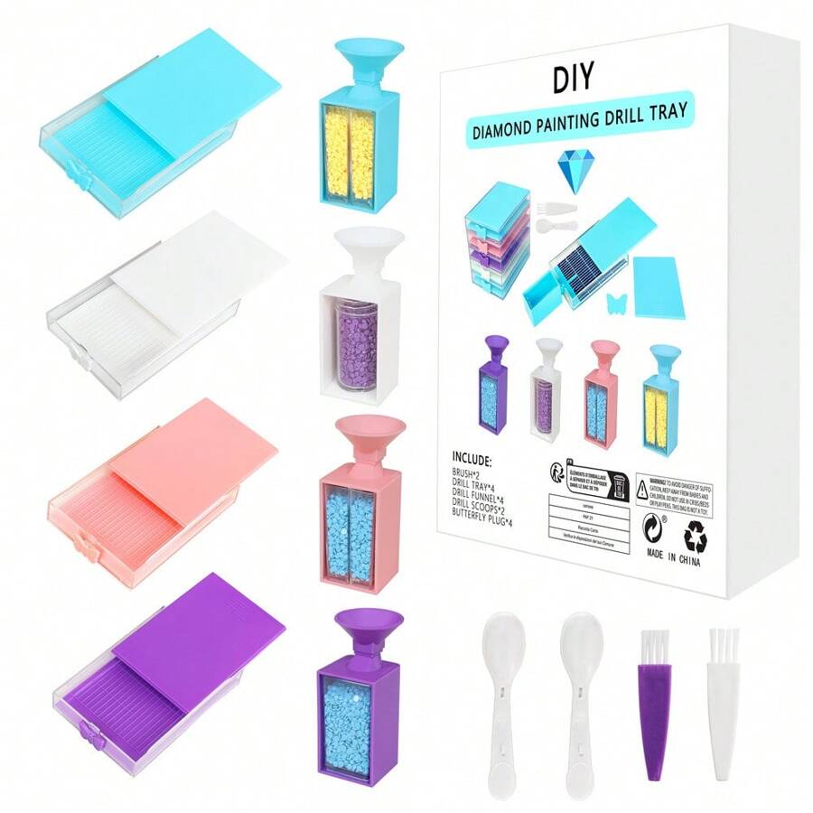 全新钻石画漏斗翻转钻石托盘，盒装钻石倾倒工具，适用于方形和圆形钻石 DIY 钻石筛选工具套装