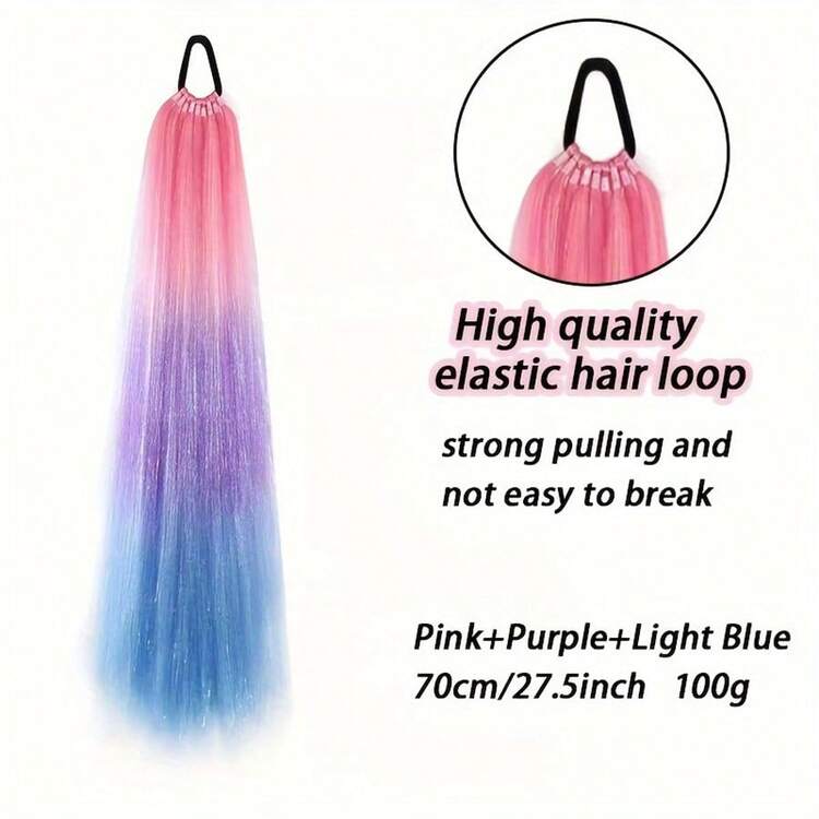 28-Inch Long Synthetic Straight Hair Dyed Golden Color Ponytail Hair Extensions With High Elastic Hair Tie, Colored Hair Extensions For Women, Suitable For Daily, Festivals, Parties, Y2K Style, Christmas Gift - Multicolor - View 4