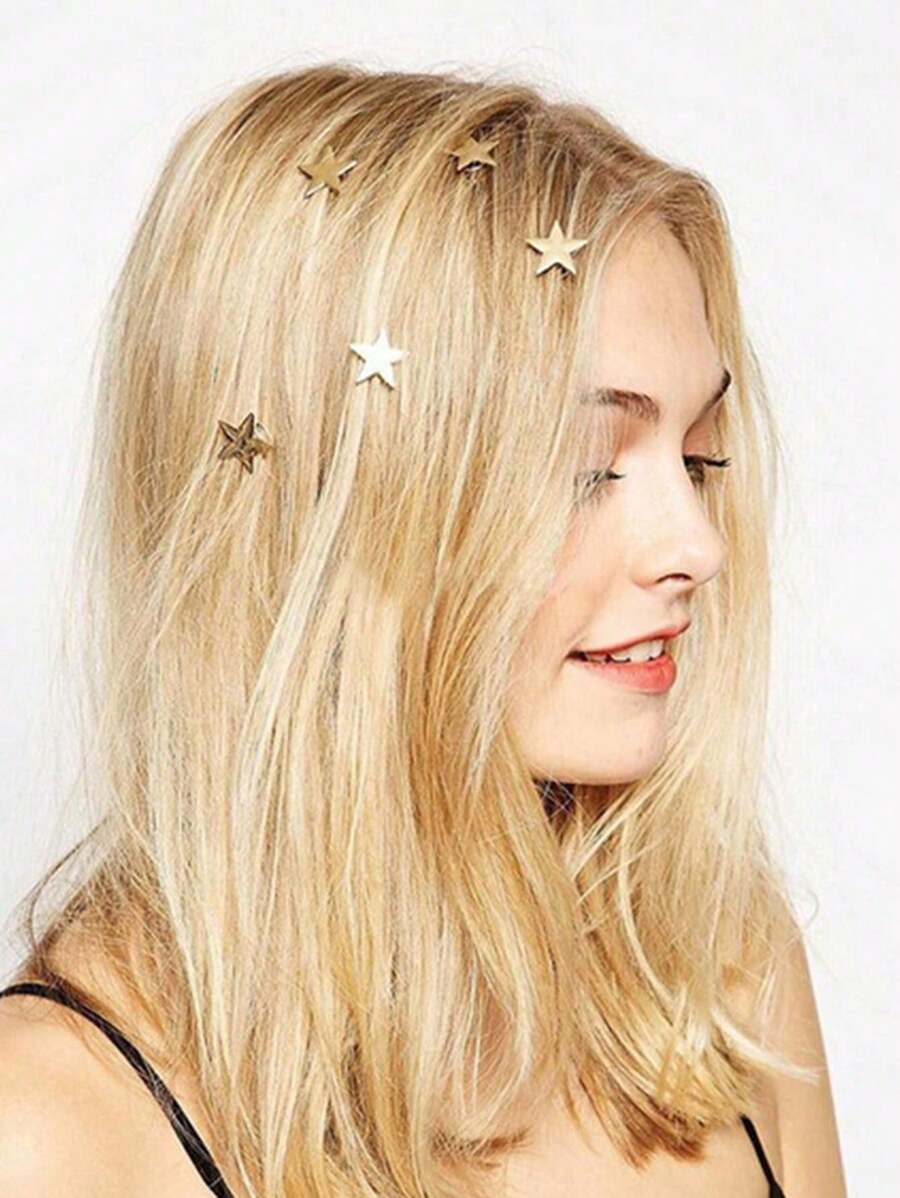 6 件朋克风格金色五角星蜗牛发夹 - 多色 - 查看 1