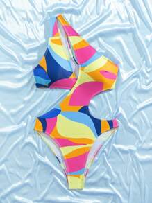 1pc Sexy Monokini Swimsuit With Random Floral Print, One Shoulder Beach Holiday Swimwear, Summer - Multicolor - View 11
