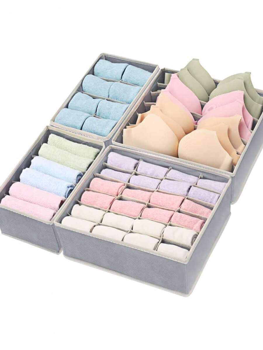 升级版内衣柜收纳盒，6 件胸罩收纳盒，内衣袜子收纳盒，内衣和衣物收纳盒 - 彩色 - 查看 1